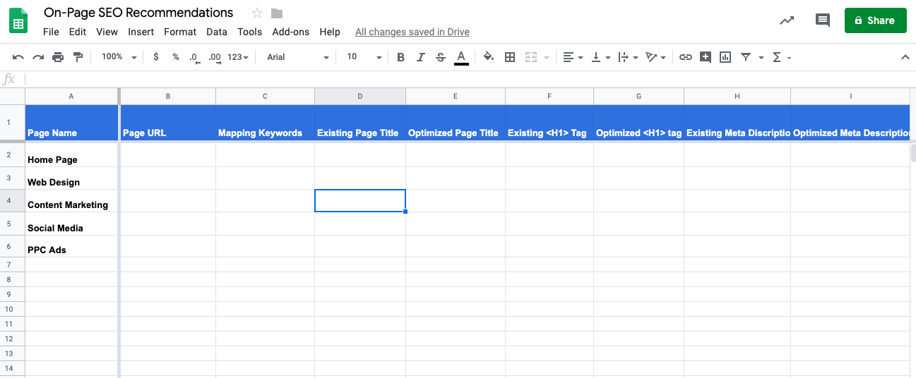 keyword mapping - picture of a keyword map spreadsheet 