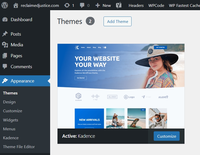 The WordPress theme menu on a website.